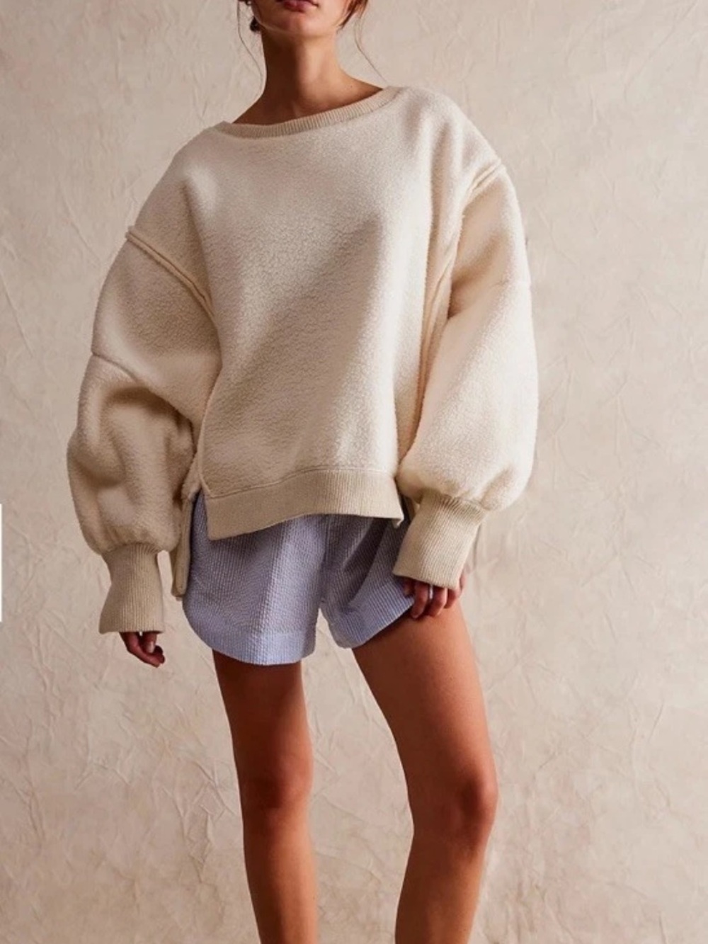 We Are Free People Cozy Camden Fleece Sweatshirt Women’s Small Oversized ivory